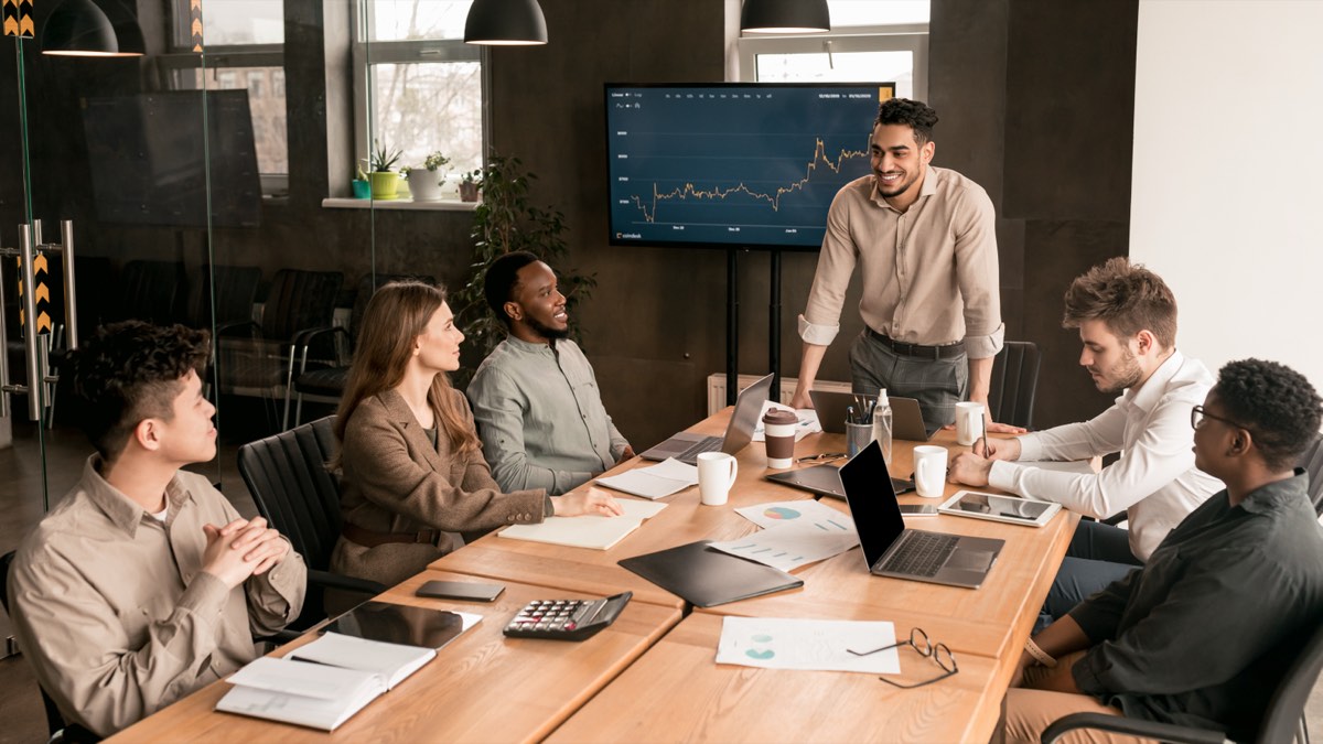 Chief operations officer presenting strategy in boardroom